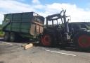 The burnt out tractor with trailer. Picture: Devon and Cornwall Roads Policing Team