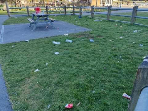 Some of the litter and the damage caused at Coronation Park.