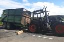 The burnt out tractor with trailer. Picture: Devon and Cornwall Roads Policing Team