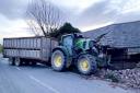 The stolen tractor and trailer crashed into a farm building in Abermule on May 16 2022