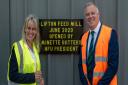President of the National Farmers' Union Minette Batters, left, opens the upgraded Lifton Feed Mill, with Mole Valley Farmers CEO Jack Cordery