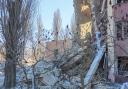 Kharkiv, Ukraine on March 16, 2022 after a Russian rocket hit a school