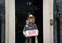 Actress Joanna Lumley hands in a petition to 10 Downing Street, London, calling for a ban on the export of live animals.