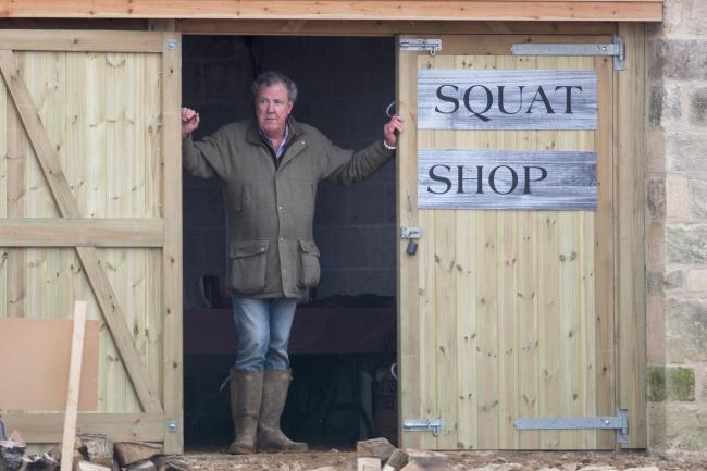 Jeremy Clarkson outside his Diddly Squat farm shop. Picture: SWNS