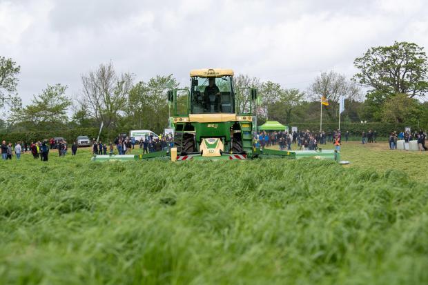 The crowds gather for the Krone Big M to be put through its paces at ScotGrass 2022, held this week at SRUC's Crichton Royal in Dumfries (full report in next week's TSF) Ref: RH180522001 Rob Haining/The Scottish Farmer