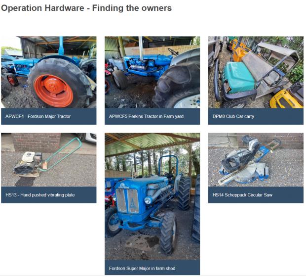 South West Farmer: Police have set up a webpage showing the stolen machinery to help identify the rightful owners