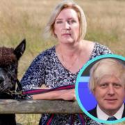 Helen with geronimo, inset picture of Boris Johnson. Inset picture: Think London