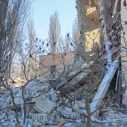 Kharkiv, Ukraine on March 16, 2022 after a Russian rocket hit a school