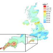 Cornwall's heat-producing granite rocks are clear on this graphic. Picture: British Geological Society