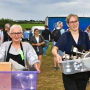 Jennifer Horsington and Julia Stantiford on their way to the handicraft marquee at the Melplash Show.